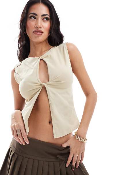 ASOS DESIGN - Top senza maniche color crema incrociato sul davanti - view 1