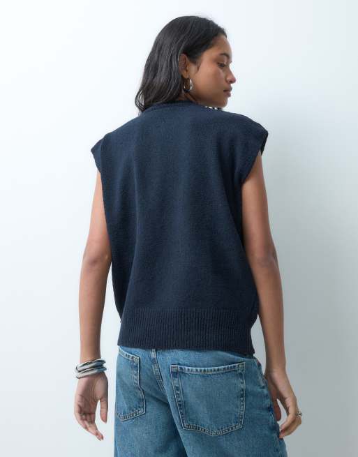 ASOS DESIGN - Top senza maniche comodo blu navy fiammato con bottoni, 2 di 4