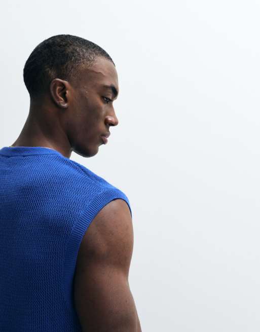 ASOS DESIGN - Top senza maniche comodo in maglia a rete blu cobalto, 3 di 5