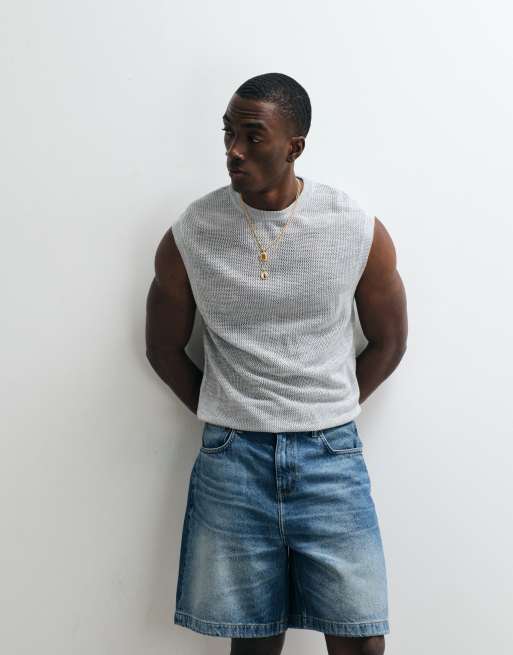 ASOS DESIGN - Top senza maniche comodo in maglia a rete grigio chiaro, 2 di 5