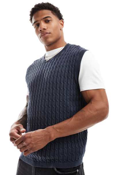 ASOS DESIGN - Top senza maniche comodo in maglia a trecce navy slavato - view 1