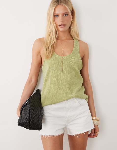 ASOS DESIGN - Top senza maniche comodo testurizzato verde kaki chiaro con scollo a vogatore - view 1