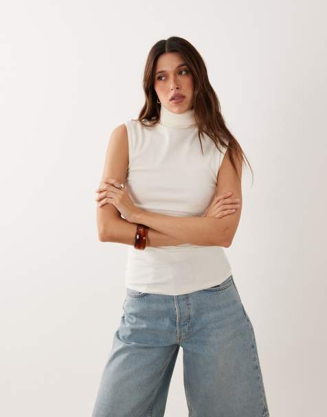 ASOS DESIGN - Top senza maniche con collo a imbuto color panna - view 1
