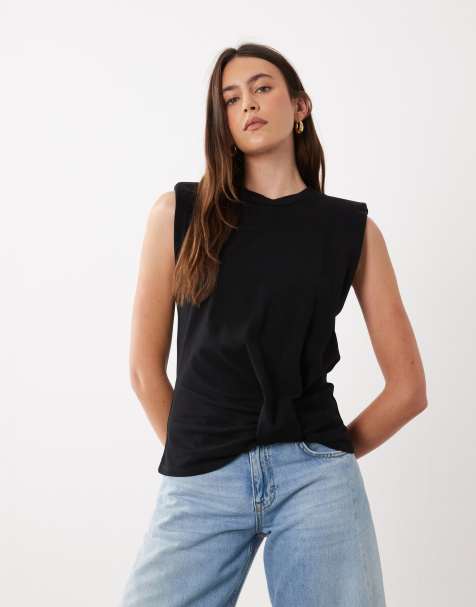 ASOS DESIGN top senza maniche con dettaglio orlo annodato nero - view 1
