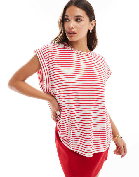 ASOS DESIGN - Top senza maniche con giromanica ampio rosso e bianco a righe - view 1