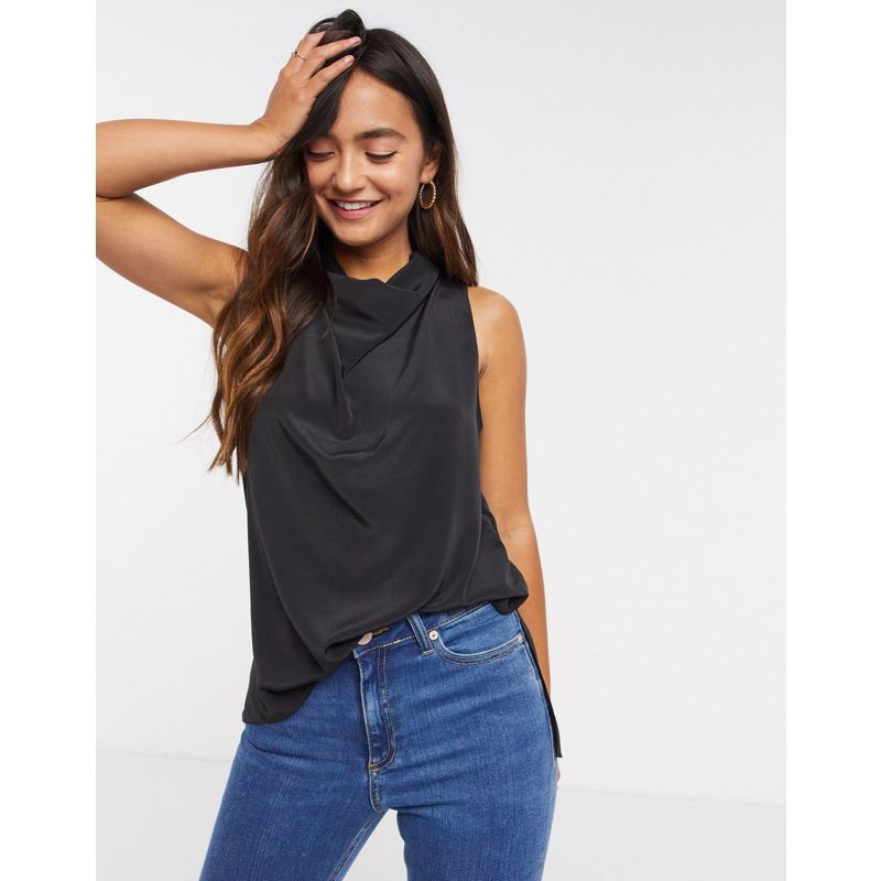 Donna T-shirt e Canotte DESIGN - Top senza maniche con scollo drappeggiato nero