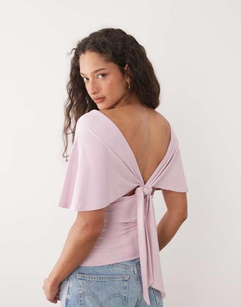 ASOS DESIGN - Top senza maniche con scollo profondo stretto in vita in poliammide allacciato sul retro rosa lilla - view 1