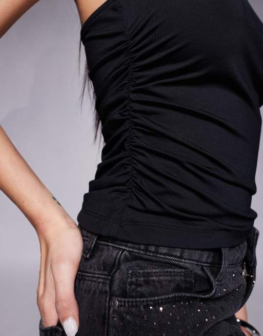 ASOS DESIGN - Top senza maniche con spallina nero arricciato sul lato, 4 di 4
