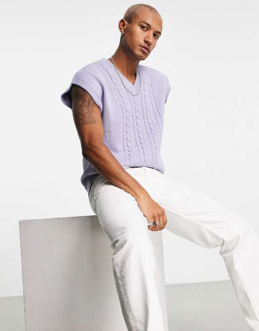 Top senza maniche da cricket in maglia a trecce lilla Asos Uomo Abbigliamento Top e t-shirt T-shirt T-shirt senza maniche 