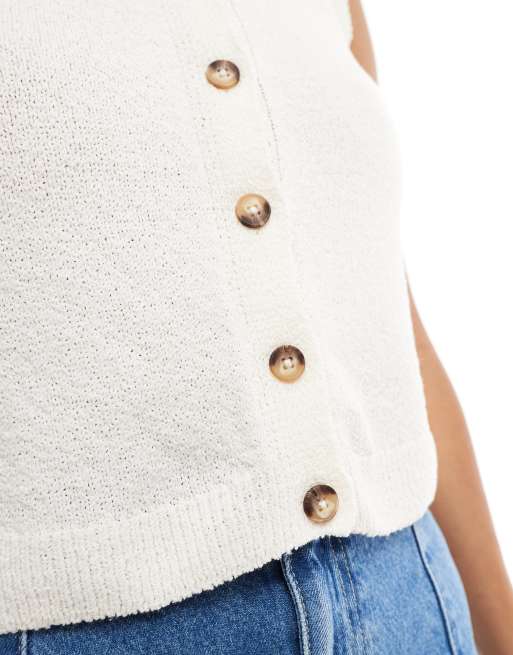 ASOS DESIGN - Top senza maniche écru in maglia bouclé, 3 di 4