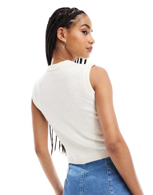 ASOS DESIGN - Top senza maniche écru in maglia bouclé, 4 di 4