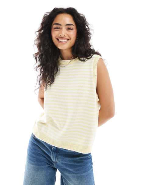 ASOS DESIGN - Top senza maniche giallo a righe in maglia con cuciture a contrasto - view 1