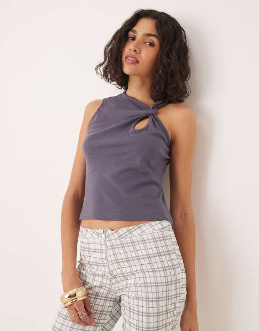 ASOS DESIGN - Top senza maniche grigio ardesia con dettaglio attorcigliato