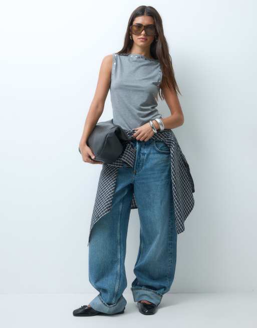 ASOS DESIGN - Top senza maniche grigio mèlange con borchie, 4 di 4