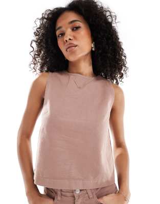 ASOS DESIGN - Top senza maniche in denim color mocha in coordinato