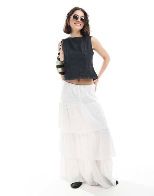 ASOS DESIGN - Top senza maniche in denim nero slavato con cuciture sul davanti, 2 di 4