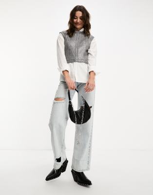 Gilet Donna Senza Manchie Con Bottoni - Cardigan Casual In Maglia Trecciata - Foto 2