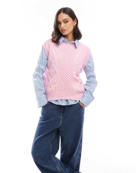 ASOS DESIGN - Top senza maniche in maglia a trecce rosa - view 1