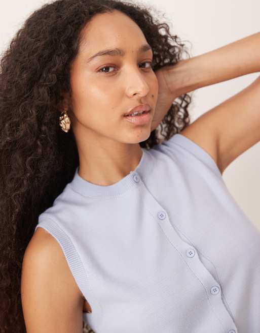 ASOS DESIGN - Top senza maniche in maglia azzurro, 3 di 4