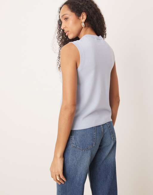 ASOS DESIGN - Top senza maniche in maglia azzurro, 4 di 4
