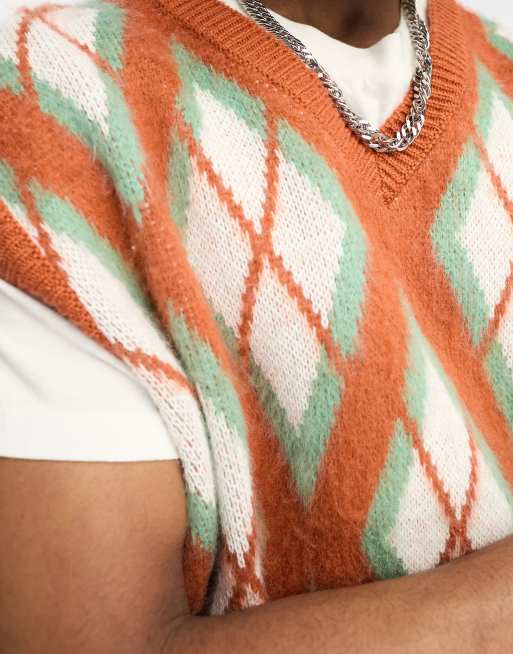 ASOS DESIGN - Top senza maniche in maglia beige con stampa a quadri, 3 di 4