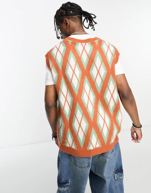 ASOS DESIGN - Top senza maniche in maglia beige con stampa a quadri, 4 di 4