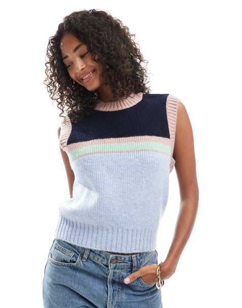 ASOS DESIGN - Top senza maniche in maglia blu a righe - view 1