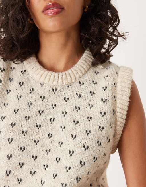 ASOS DESIGN - Top senza maniche in maglia color avena a pois, 3 di 4
