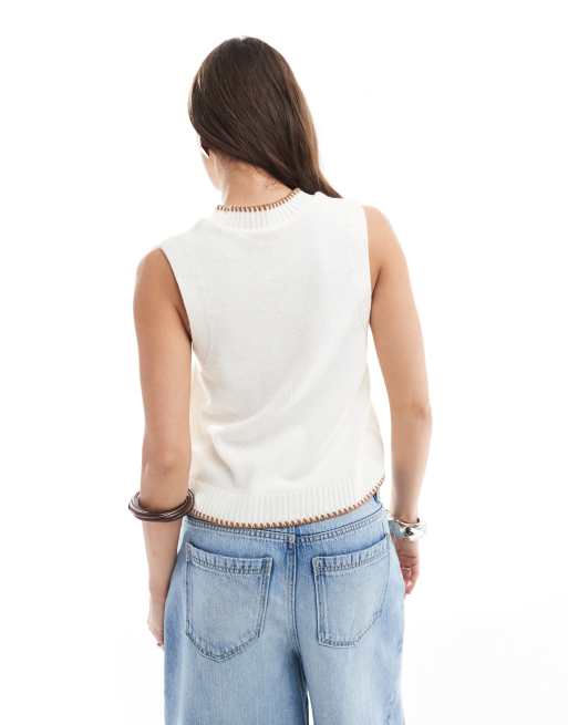 ASOS DESIGN - Top senza maniche in maglia color crema con conchiglia, 2 di 4