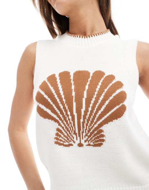 ASOS DESIGN - Top senza maniche in maglia color crema con conchiglia, 3 di 4