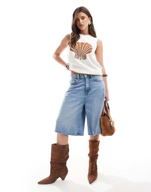 ASOS DESIGN - Top senza maniche in maglia color crema con conchiglia, 4 di 4