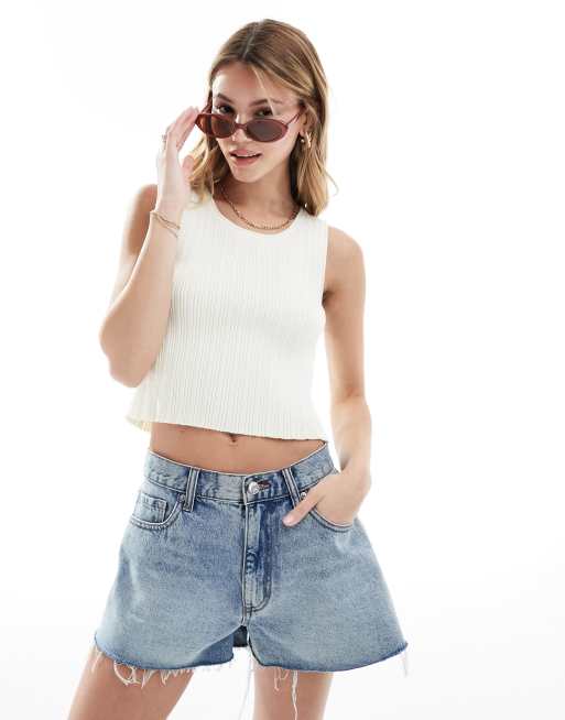ASOS DESIGN - Top senza maniche in maglia color crema