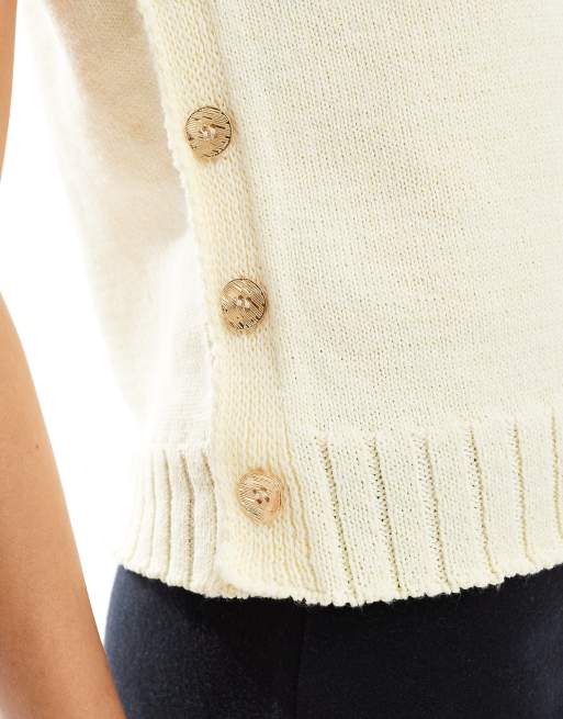 ASOS DESIGN - Top senza maniche in maglia color latticello con bottoni laterali, 3 di 4