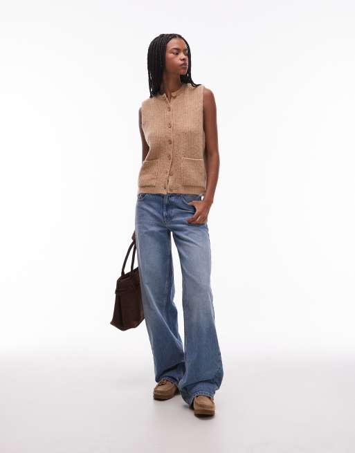 ASOS DESIGN - Top senza maniche in maglia color moka con tasche applicate, 3 di 4