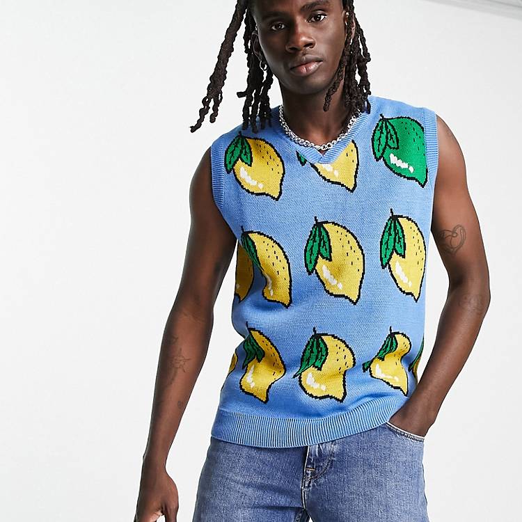 Top senza maniche in maglia con stampa di limoni e lime Asos Uomo Abbigliamento Top e t-shirt T-shirt T-shirt senza maniche 