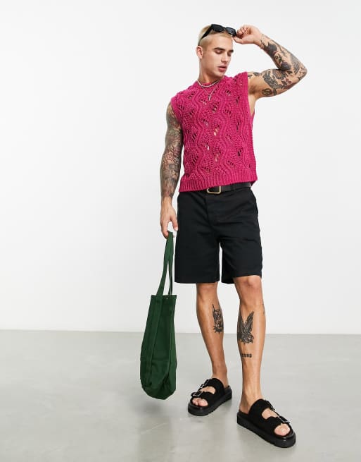ASOS DESIGN - Top senza maniche in maglia fucsia con motivo ondulato