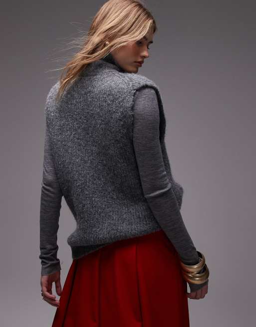 ASOS DESIGN - Top senza maniche in maglia misto lana grigio antracite con zip, 2 di 4
