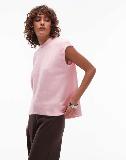 ASOS DESIGN - Top senza maniche in maglia misto lana rosa con orlo arrotondato, 3 di 4