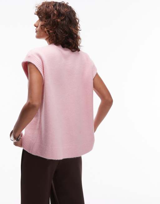 ASOS DESIGN - Top senza maniche in maglia misto lana rosa con orlo arrotondato, 4 di 4