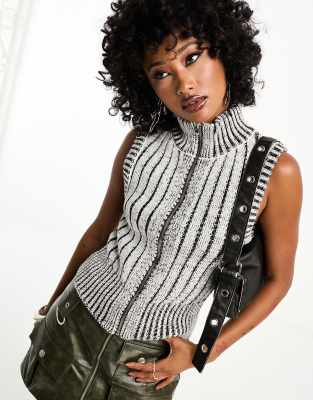 ASOS DESIGN - Top senza maniche in maglia nera in filato testurizzato con zip