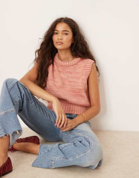 ASOS DESIGN - Top senza maniche in maglia rosa multicolore con scollo imbottito - view 1