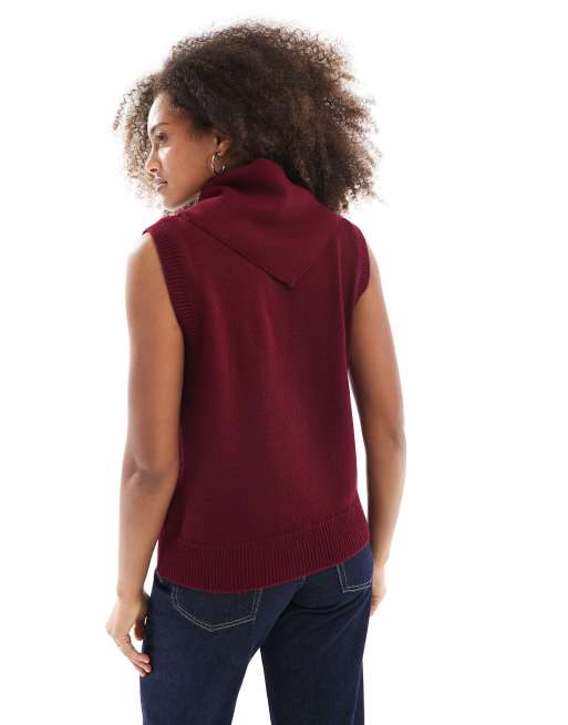 ASOS DESIGN - Top senza maniche in maglia rosso ciliegia con sciarpa attaccata, 2 di 4