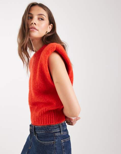 ASOS DESIGN - Top senza maniche in maglia rosso con spalle imbottite - view 1