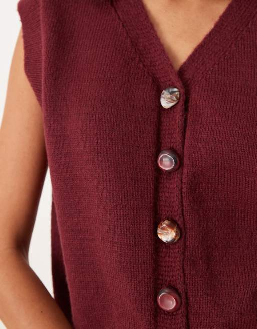 ASOS DESIGN - Top senza maniche in maglia soffice color rosso intenso con perline in resina, 3 di 4