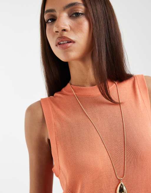 ASOS DESIGN - Top senza maniche in maglia sottile trasparente color pesca, 2 di 4