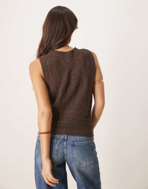 ASOS DESIGN - Top senza maniche in maglia spessa cioccolato, 3 di 4