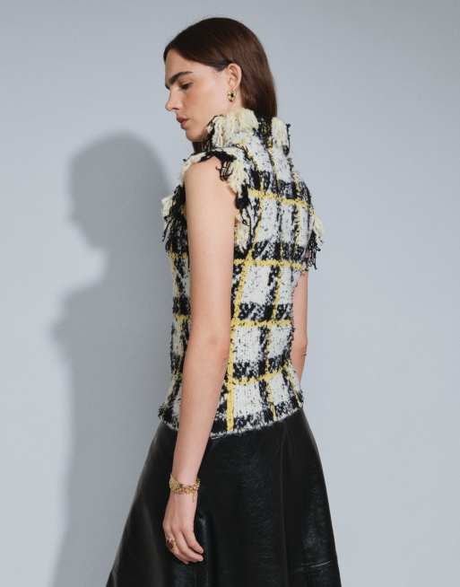 ASOS DESIGN top senza maniche in maglia testurizzata con frange a quadri, 3 di 7