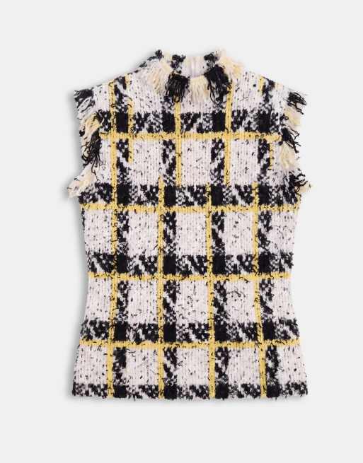 ASOS DESIGN top senza maniche in maglia testurizzata con frange a quadri, 5 di 7