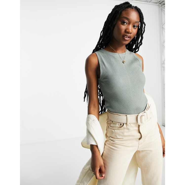Top senza maniche in piqué kaki Asos Donna Abbigliamento Top e t-shirt T-shirt T-shirt senza maniche 