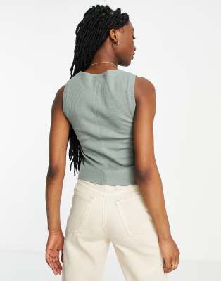 Top senza maniche in piqué kaki-Verde - ASOS DESIGN T-shirt donna  - immagine3